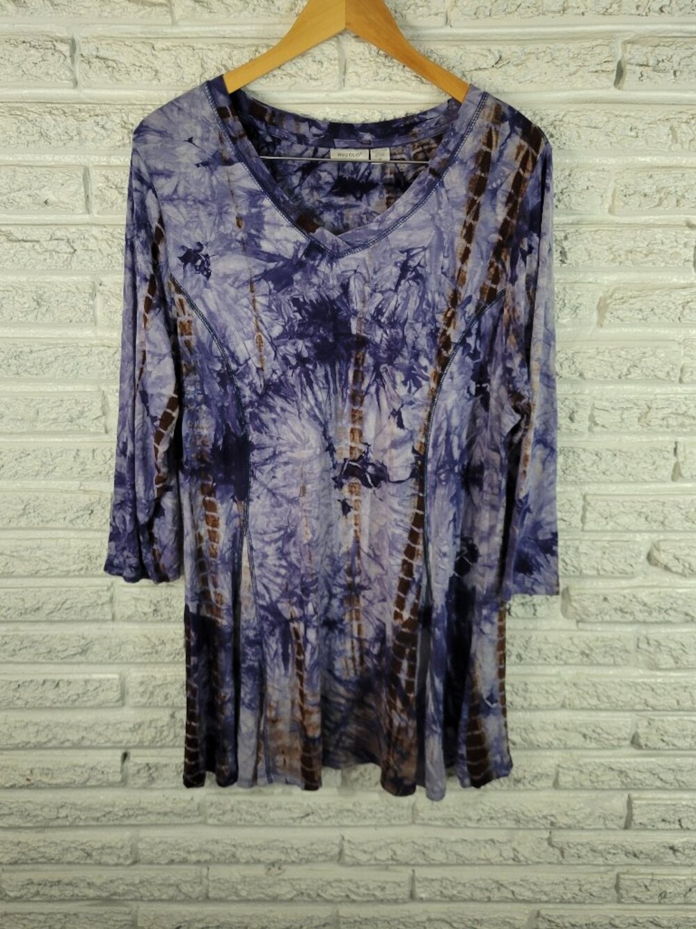 Avenue Womens Tunic Top Size 20 Blue Tie Dye 3/4 Sleeve V Neck Casual TIE18E